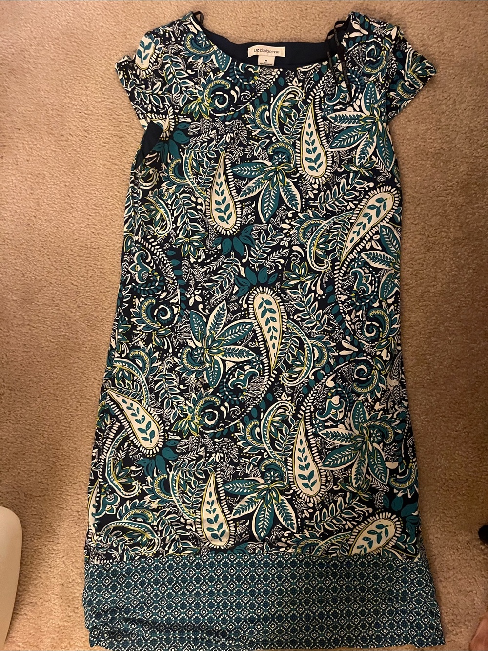 Liz Claiborne Teal, Navy & White Paisley Midi Dress